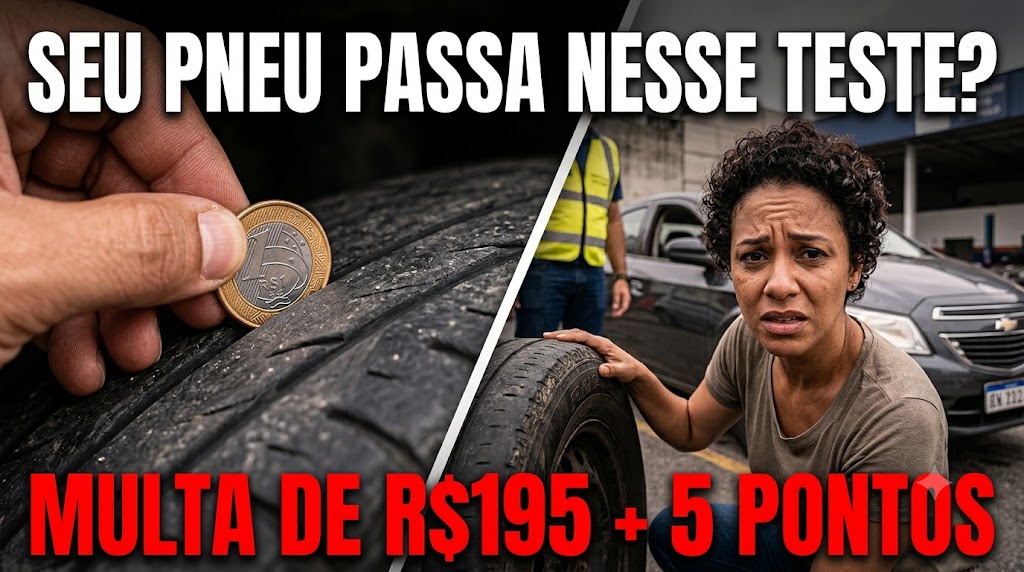 Teste de profundidade de pneu com moeda